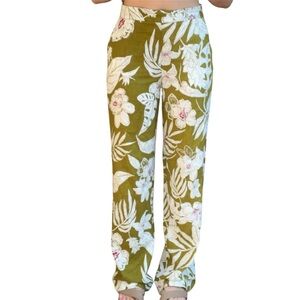 Zara Floral Wide-Leg Pants – Olive Green (New Without Tags)